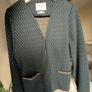 Green and Gold Textured Blazer with V-Neck